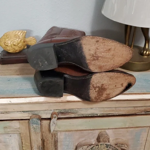 Tony Lama leather pull on vintage boots dark brown sz 9.5 EE leather sole - Picture 9 of 9